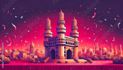 Illustration to celebrate telangana state formation day with an iconic monument.