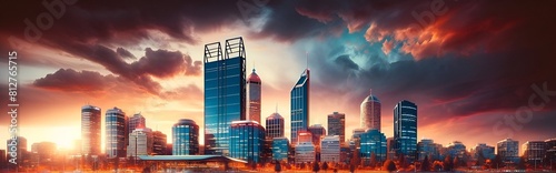 Realistic illustration for western australia day with a perth skyline at sunset. 