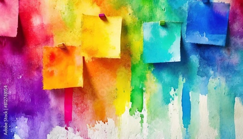colorful post its on a wall abstract rainbow colors copy space watercolor illustration for background banner generative ai