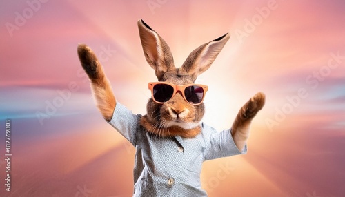 illustration of a whimsical rabbit with sunglasses dancing with joy