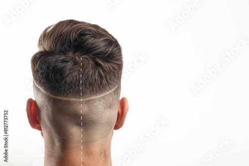 A man head with hairline marking to show the improvement in hair thickness after treatment