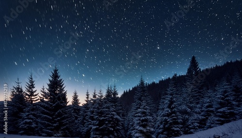 night forest with pine trees dark night sky and many stars night forest landscape