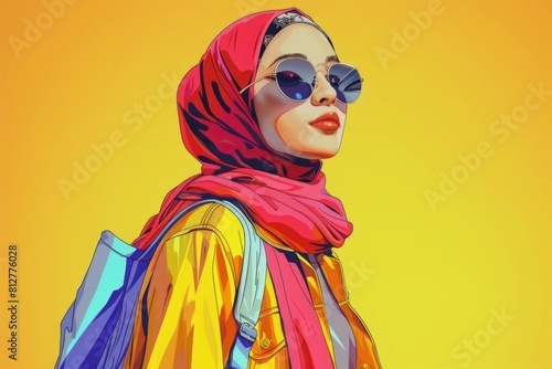 A stylish woman wearing a red scarf and sunglasses, perfect for fashion or travel concepts