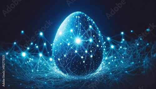 easter egg blue neural connection lines and glowing dots binary generative ai