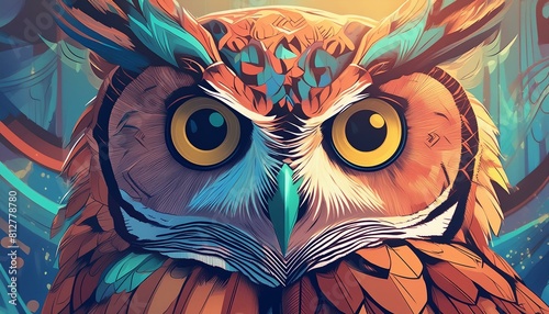 The wise old owl watches with knowing eyes, a silent observer, a surprise."chouette, oiseau, animal, dessin animé, illustration