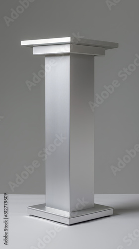 Exquisite silver metal column on white background.