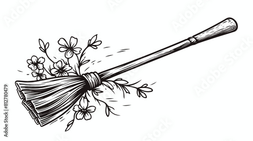 black and white old twig broom broomstick tradition