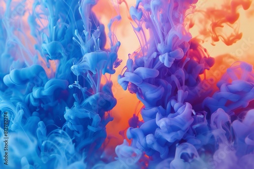 Illustration of colorful ink smoke flying in blue and purple, high quality, high resolution
