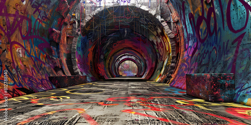 Graffiti in tunnel colorful Art background, A Burst of Colorful Urban Art 