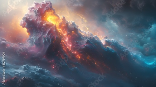 Awe-Inspiring Celestial Inferno:Mystical Turbulent Clouds Ablaze with Preternatural Energy