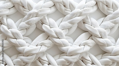 White braided background, 3D rendering of white rope texture. White braid pattern with a wide frame. 