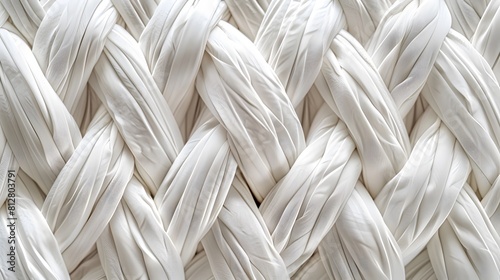 White braided background, 3D rendering of white rope texture. White braid pattern with a wide frame. 