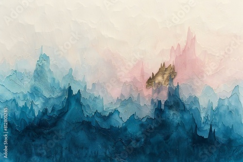 Abstract watercolor painting of mountains and sky, Digital art painting