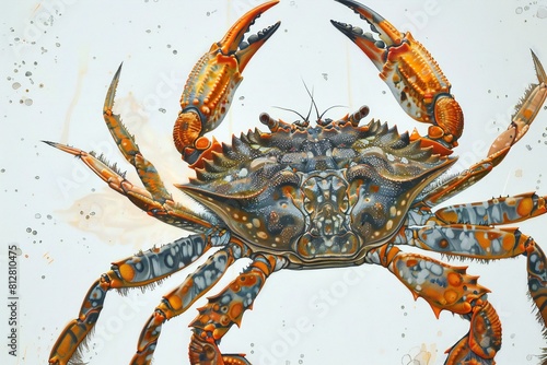 Crab on white background, close-up of photo, Thailand