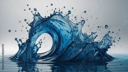 Blue water swirl splash with little bubbles isolated on clear png background, liquid flowing in form of wave, with Generative Ai.
