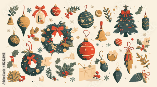 Collection of christmas ornaments and decorative el