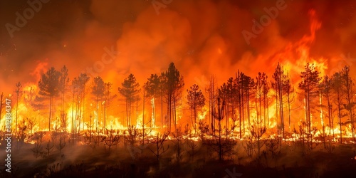 Devastating Forest Fire Destroys Pine Groves and Spreads Smoke. Concept Forest Fire, Pine Groves, Smoke, Devastation, Environmental Impact