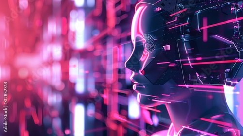 Enhance the image of a female cyborg's face with glowing circuitry and a futuristic background. Make the image more detailed, realistic, and visually appealing.