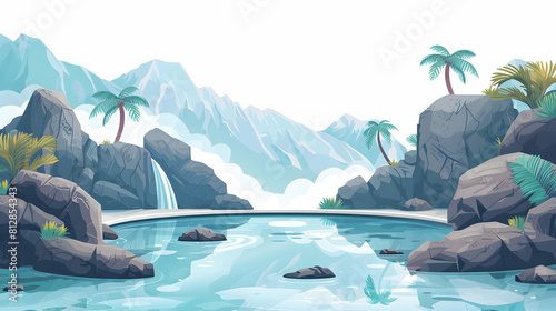 Unique Natural Spa Experience: Thermal Pools in Volcanic Setting Isometric Flat Design Backdrop Featuring Steaming Pools Amid Rugged Landscapes