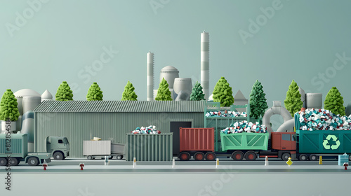 Infographic waste disposal plant with green background