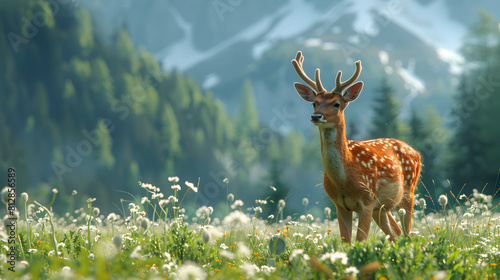 Photo realistic Alpine Meadows Wildlife showcasing biodiversity and conservation efforts in their natural habitat Stock Photo Concept