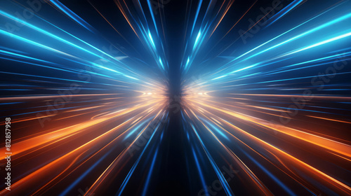 Create a seamless looping animation of a blue and orange glowing neon light tunnel. The animation smooth and fluid, with the lights appearing to flow and undulate.