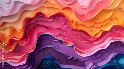 Colorful abstract waves, dark salmon dance, 3D paper cut art, vibrant gradient, carving creativity, AI Generative hyper realistic 