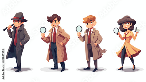 Detective character with magnifying glass sleuthing