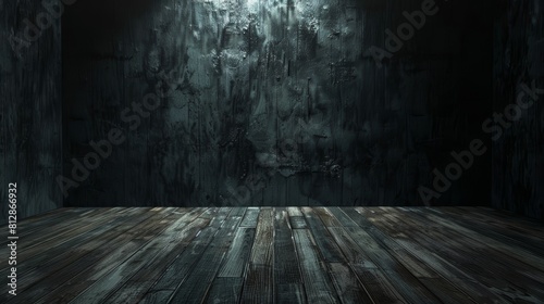 A spotlight shines down on an empty wooden stage.