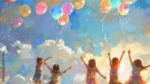 Celebratory Balloons Soaring in a Whimsical Outdoor Scene of Joy and Freedom