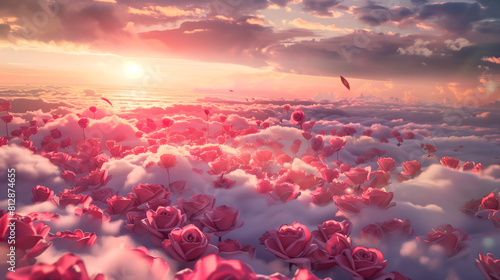 Rose petal fountain on the clouds