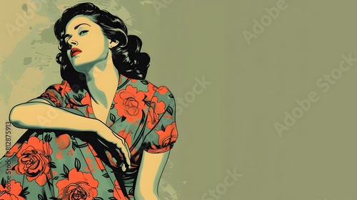 Enchanting Pop Art of a Poised and Intriguing Woman Exuding 1940s Hollywood Glamour