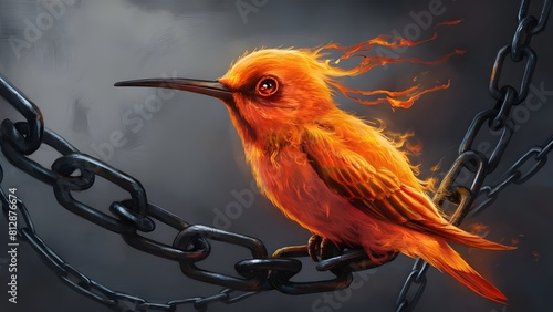 Painting of fire bird escaping from chains
