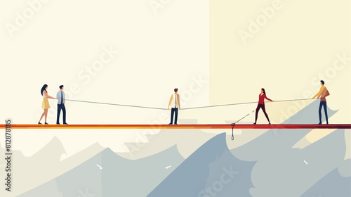 Financial balance - tightrope walking. People walki