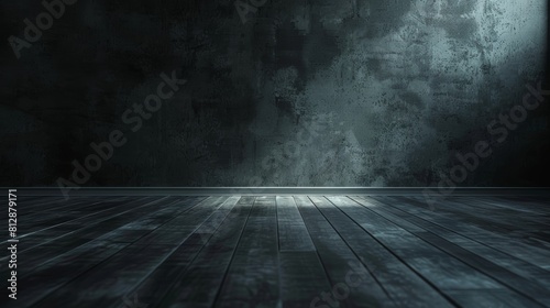Spotlight on an empty wooden stage. Dark background.