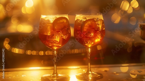 two aperol spritz on a summer evening in a mediterranean restaurant : Generative AI