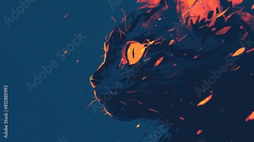 animal chart resembling a faint glowing ember, placed low on a dark background, cat background