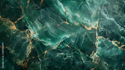 A luxurious natural emerald green marble texture, with intricate gold veins creating an elegant and rich pattern Perfect for high-end design projects