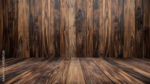 The image shows a dark wood background with a wood grain pattern