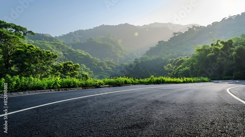 Asphalt road and green forest with mountain nature landscape in Hangzhou China : Generative AI