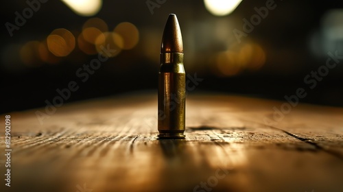 Bullet on a wooden table.