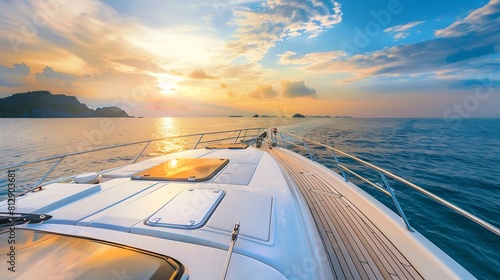 enjoying summer vacation on a boat in the sea with villa summer vacation with a speed boat yacht Summer vacation concept on a speed yacht boat Summer holidays on a luxury yacht : Generative AI