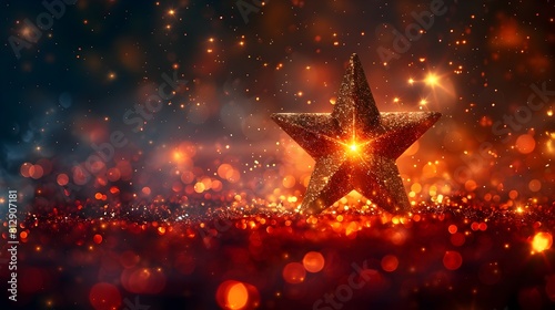 Stylized Christmas star against vibrant abstract holiday backdrop with contemporary color palette and shimmering effects