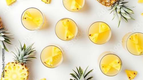Creative layout made of pineapple juice on the white background Flat lay Food concept Macro concept : Generative AI