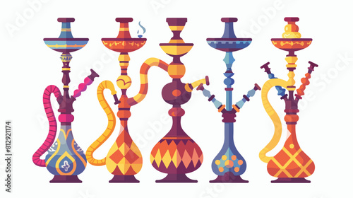 Hookah lounge logo or banner set with hookah pipe a