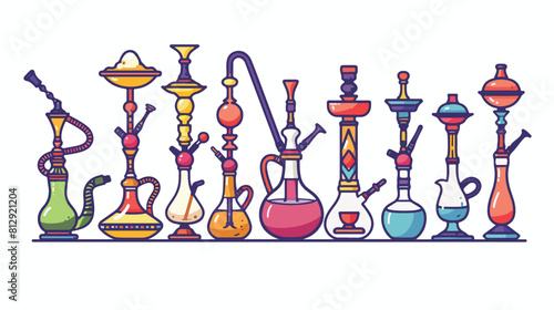 Hookah lounge logo or banner set with hookah pipe a