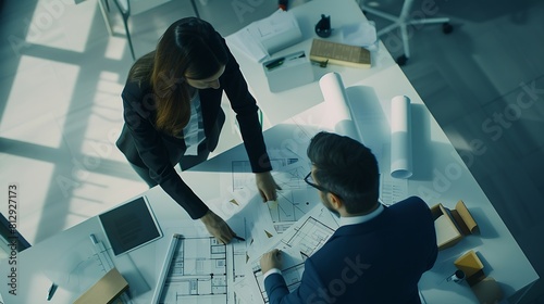 Business partners planning layout of new office : Generative AI