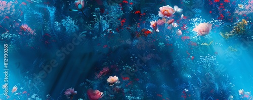 Explore the depths of an ethereal underwater garden painted in soft