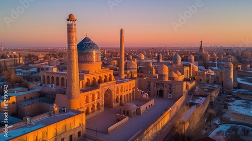The Walled City of Khiva in Uzbekistan an intact medieval city that captures the essence of the Silk Road era with its well-preserved mosques madrasah