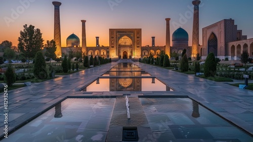 The Registan Square in Samarkand Uzbekistan famed for its three madrasahs with intricate Islamic architecture serving as the heart of the ancient city